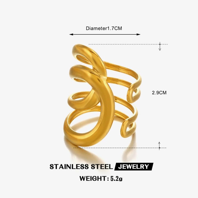 AiTURE Chunky Rings For Women, Gold Silver Thumb Ring Asymmetrical Wavy Curve Ring Adjustable Non Tarnish Dainty Stainless Steel New Year Anniversary Birthday Jewelry Gift - Image 3